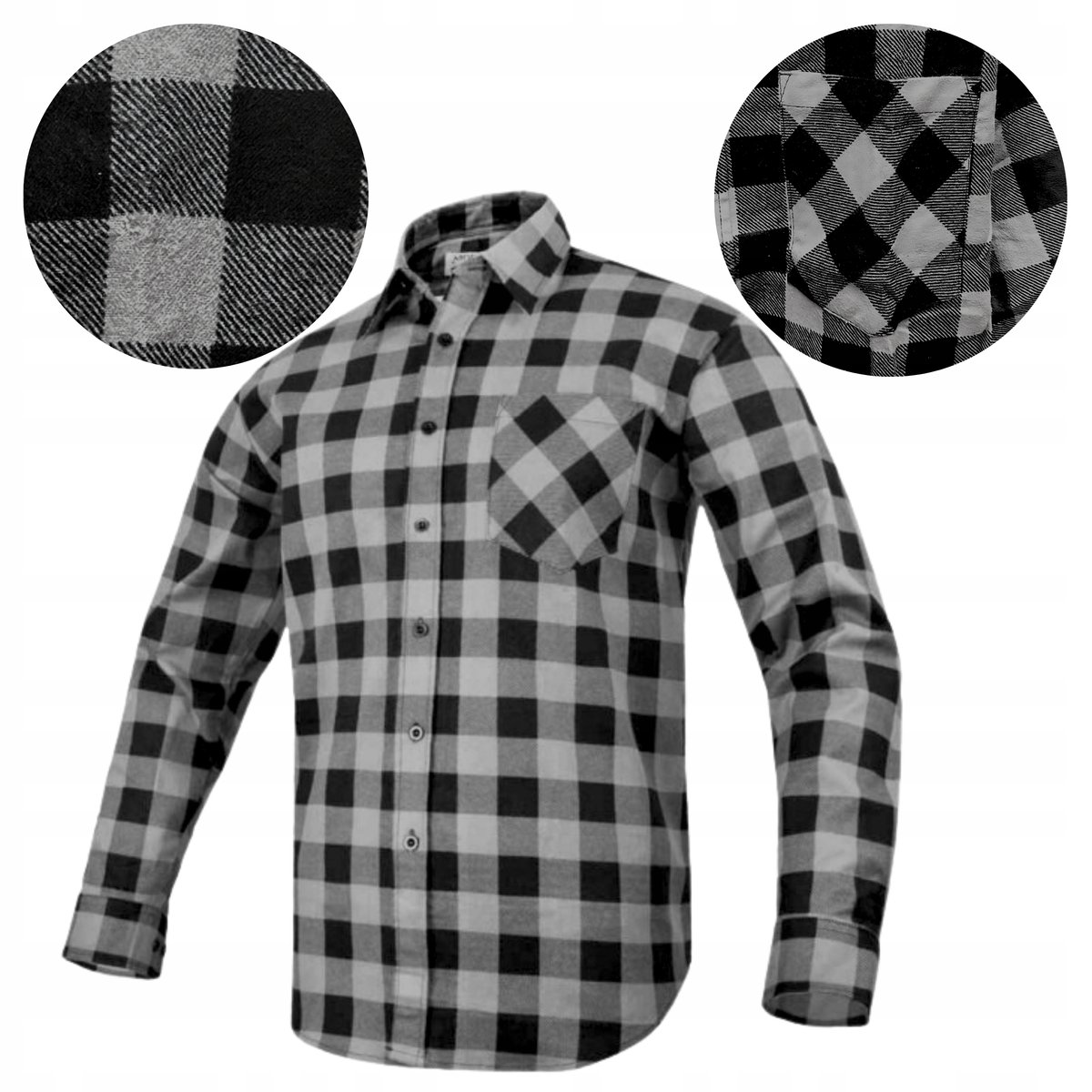 KOSZULA FLANELOWA męska robocza szara w kratę 100% Bawełna Ciepła BHP r. XL