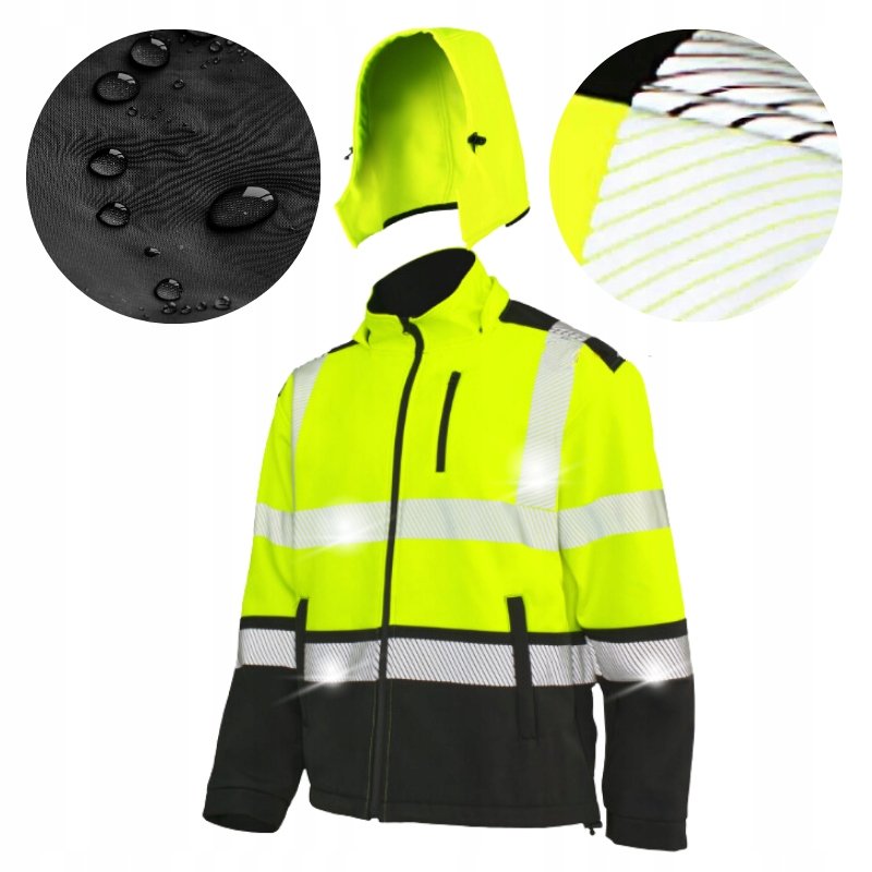 Kurtka SOFTSHELL męska robocza Odblaskowa Wodoodporna żółta z Kapturem 2XL