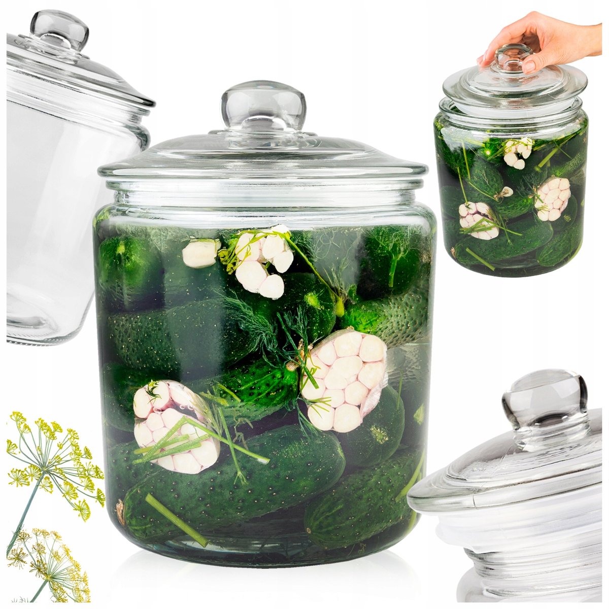 SŁOIK SZKLANY POJEMNIK NA ŻYWNOŚĆ OGÓRKI MAKARONY MĄKĘ 4L SZKLANA POKRYWKA