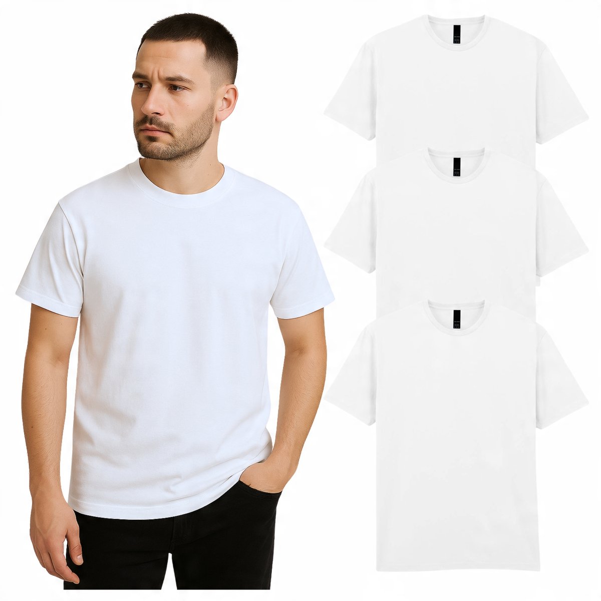 T-SHIRT męski Koszulka męska biała robocza Bawełna OEKO-TEX 3pak ZESTAW L