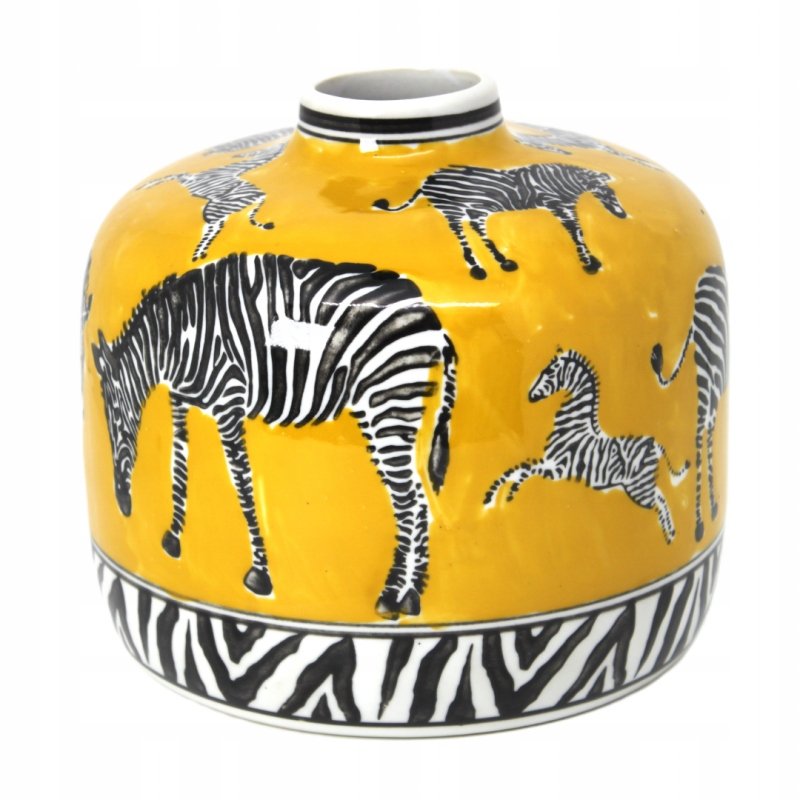 Stylowy Wazon Dekoracyjny z Motywem Zebry Wazon Ceramiczny Żółty