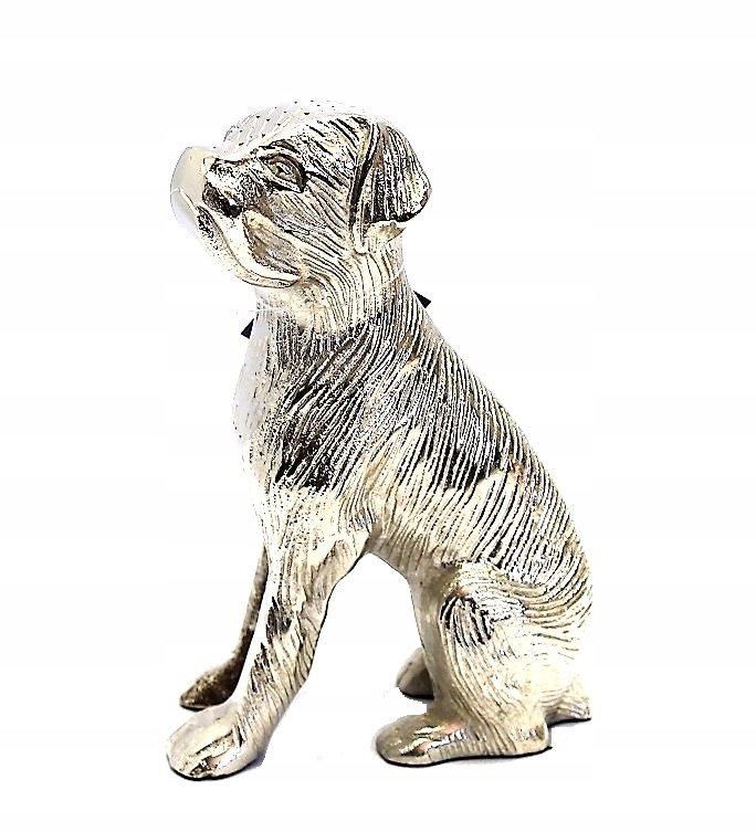 Figurka Dekoracyjna Metalowa Pies Srebrny