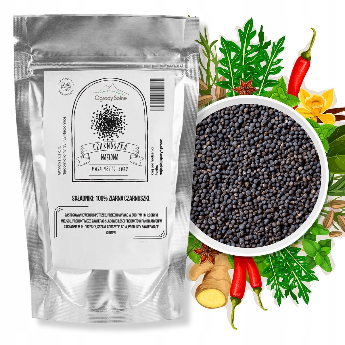 Przyprawa Czarnuszka 200 g ziarna czarnuszki czarny kminek naturalna