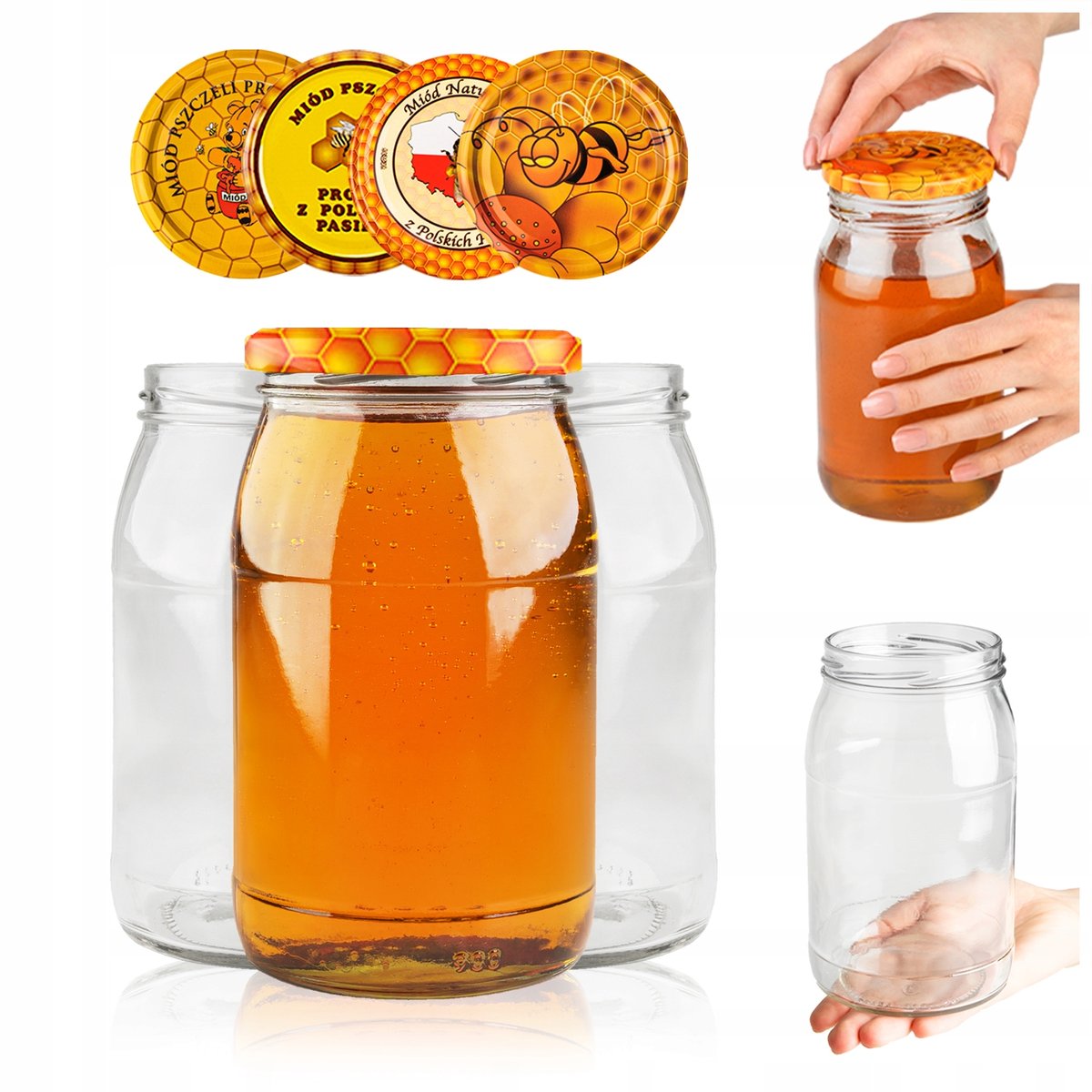 12szt SŁOIKI SZKLANE 900 ML NA MIÓD OGÓRKI PRZETWORY DUŻY SŁOIK Z ZAKRĘTKĄ