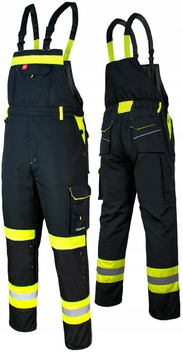Spodnie ogrodniczki OCIEPLANE robocze męskie ZIMOWE ODBLASKOWE OSTRZEGAWCZE