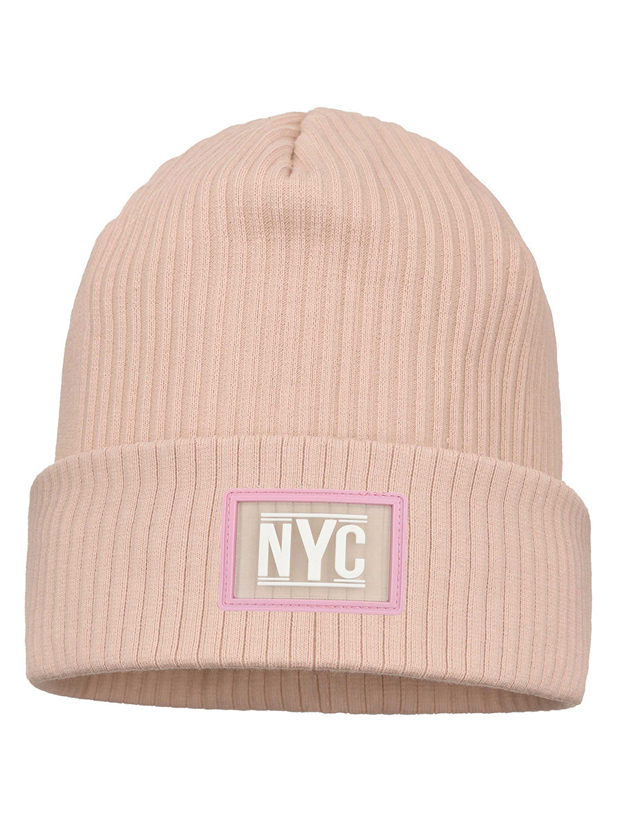 Dziewczęca czapka beanie prążek NYC beżowa Ambra, r. 50/54