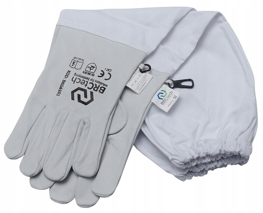 Rękawice Pszczelarskie Skórzane długie rozmiar XL / 10 białe BRCtech