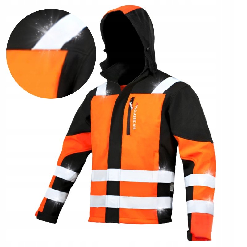 Kurtka robocza SOFTSHELL Wodoodporna OSTRZEGAWCZA Odblaskowa pomarańczowa