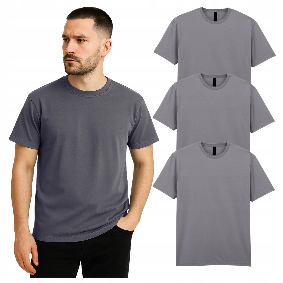 T-SHIRT męski koszulka męska robocza 100% Bawełna Zestaw Koszulek 3 pak