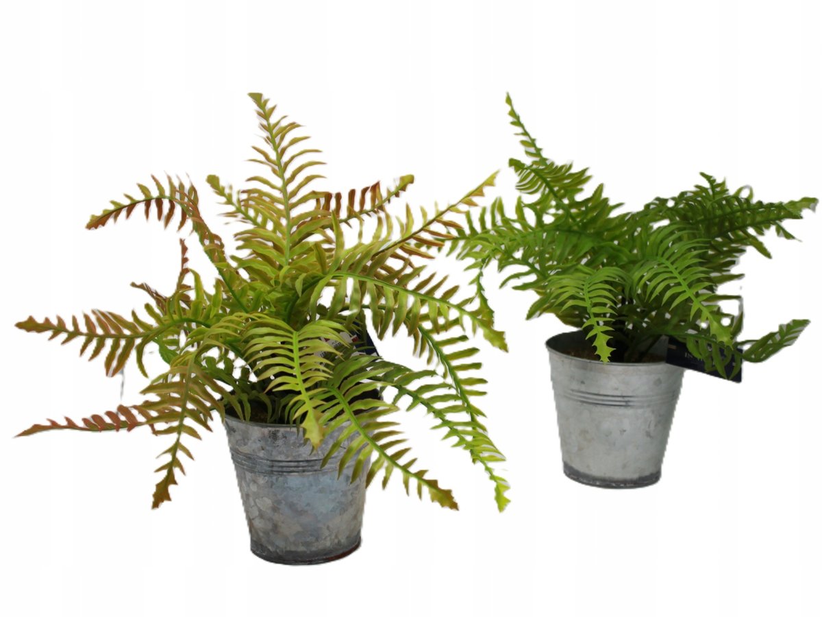 SZTUCZNA PAPROĆ W METALOWEJ DONICZCE-DEKORACYJNA ZIELEŃ 2 WZORY