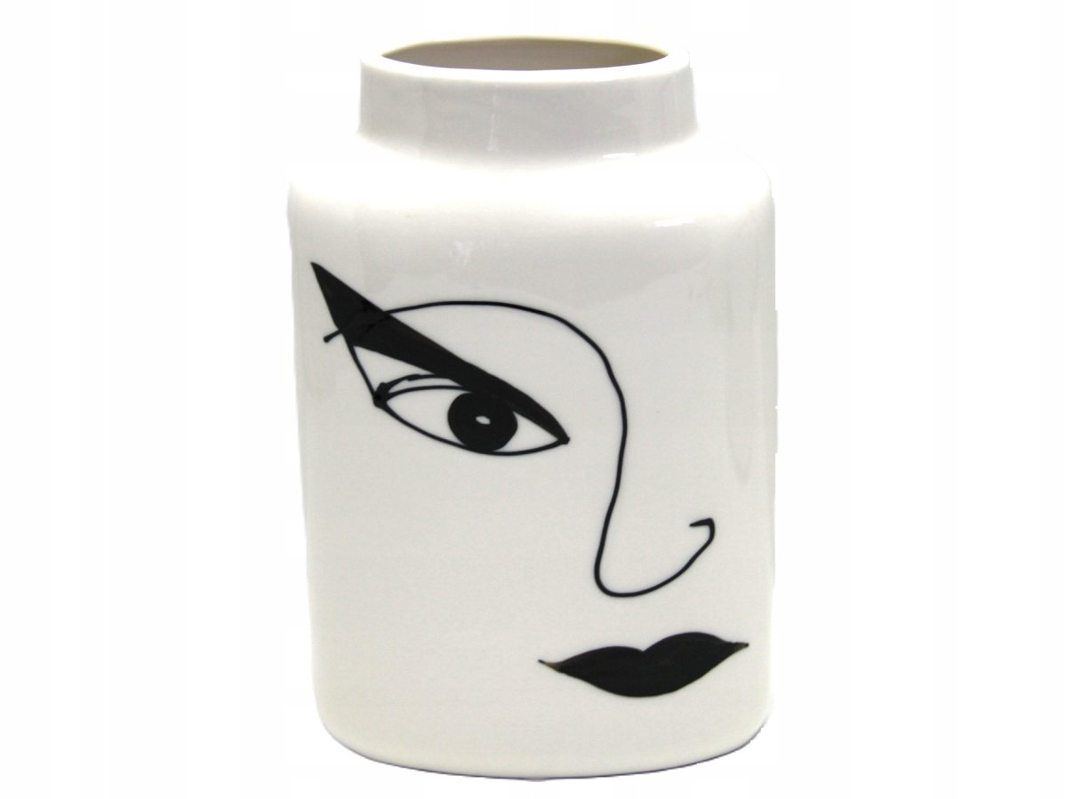 WAZON CERAMICZNY BIAŁO-CZARNY Z MOTYWEM TWARZY