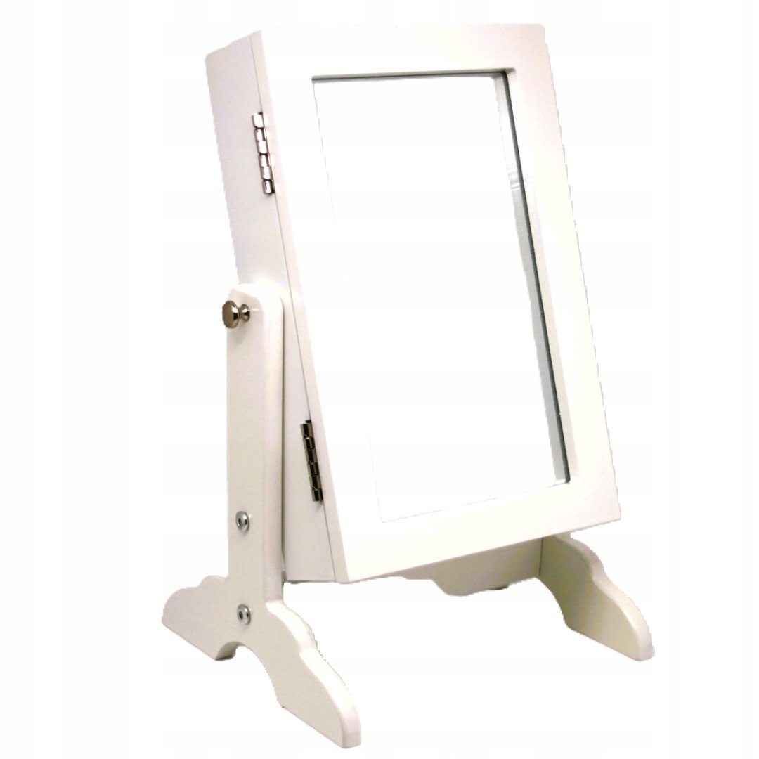 STYLOWA SZKATUŁKA NA BIŻUTERIĘ Z LUSTERKIEM KASETKA DREWNIANA BIAŁA