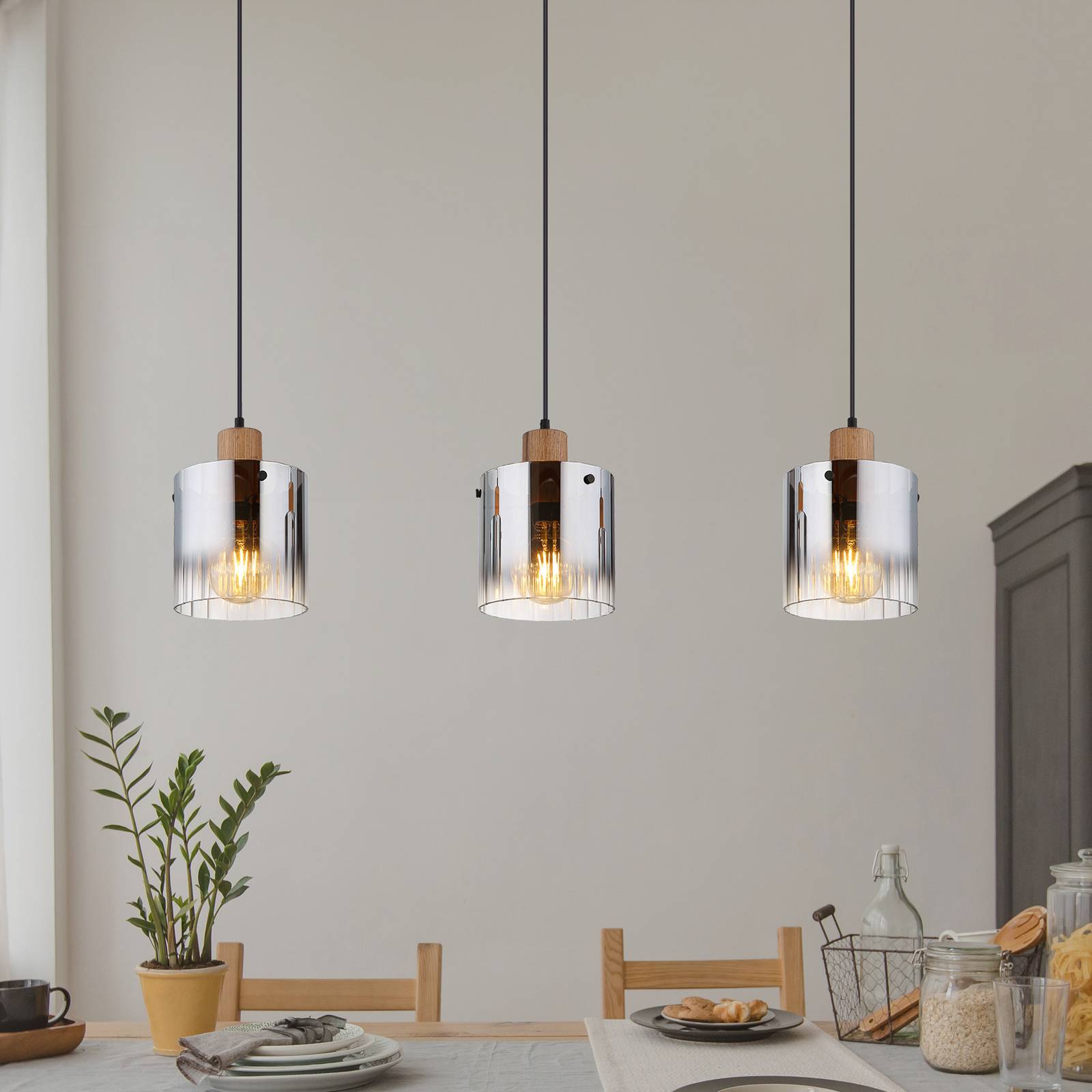 Globo Lampa wisząca Underwood, możliwość ściemniania, aluminiowy / szary / cynkowy, salon / jadalnia, szkło