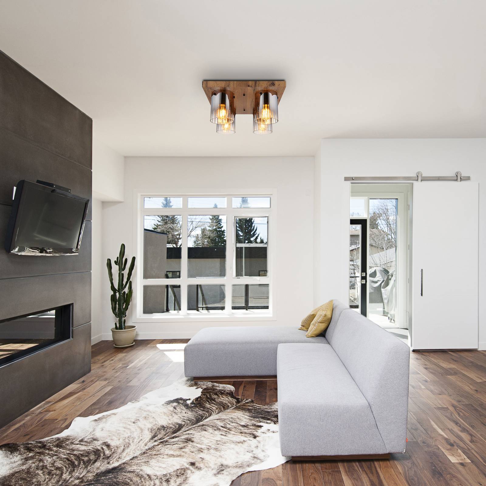 Globo Lampa sufitowa Underwood, możliwość ściemniania, aluminiowy / szary / cynkowy, salon / jadalnia, szkło