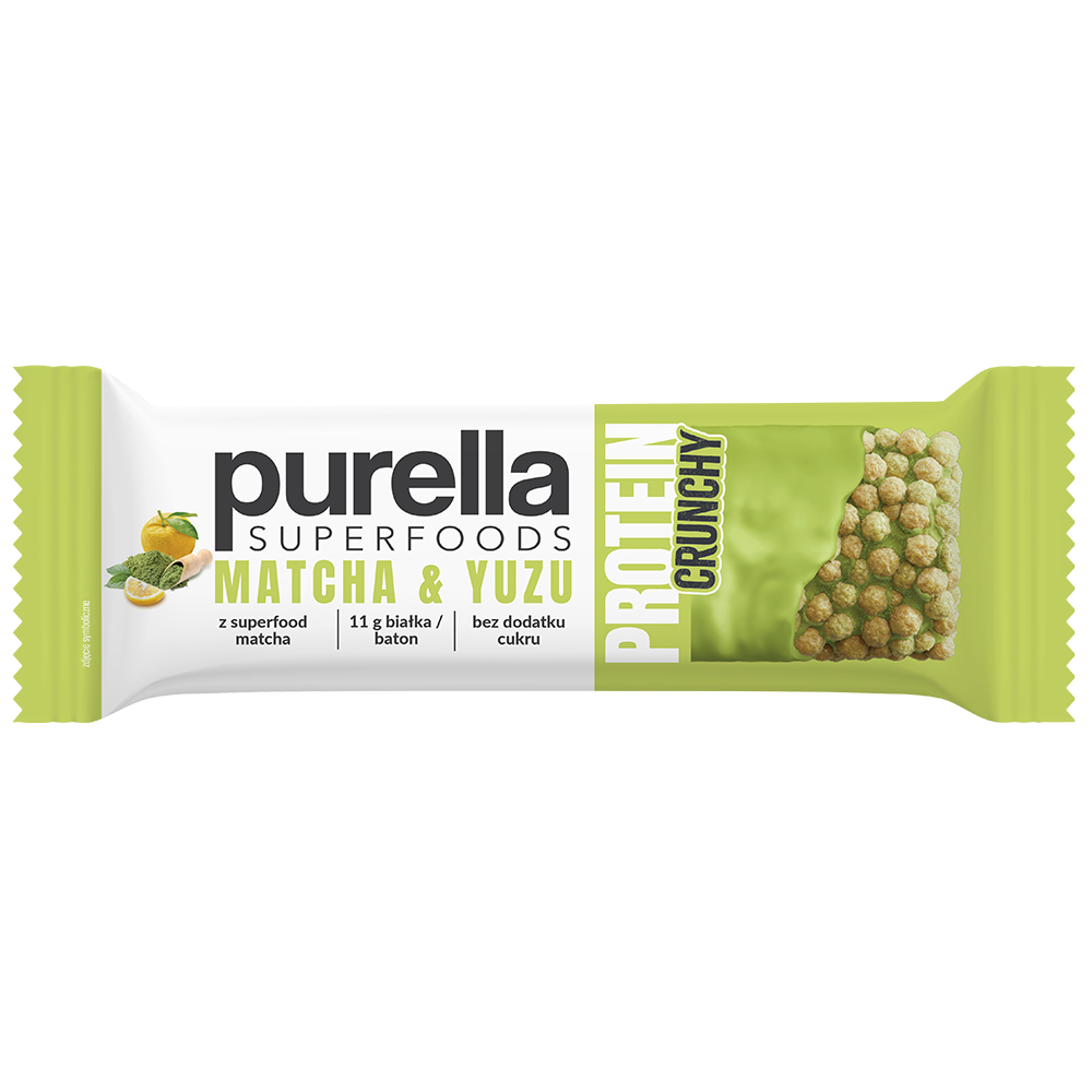 Purella Superfoods Protein Crunchy, baton proteinowy, matcha & yuzu, 45 g