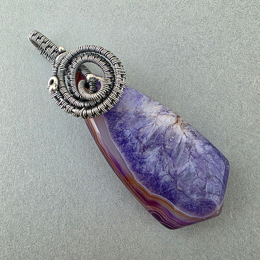 Mall - wisiorek z agatem i oksydowanym srebrem, wire-wrapping