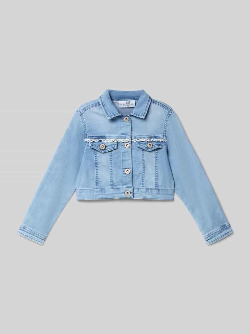 Kurtka jeansowa o kroju regular fit z koronkowymi bodiurami