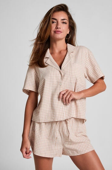 Hunkemöller Szorty lniane w kratę Biały