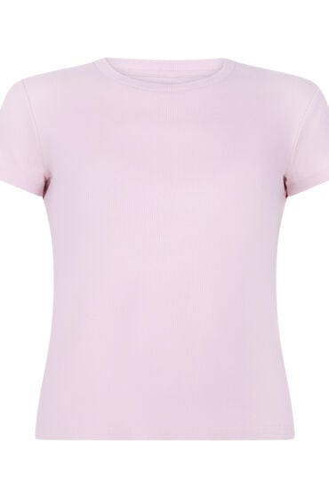 Hunkemöller Top piżamowy z prążkowanej tkaniny z krótkimi rękawami i okrągłym dekoltem Różowy