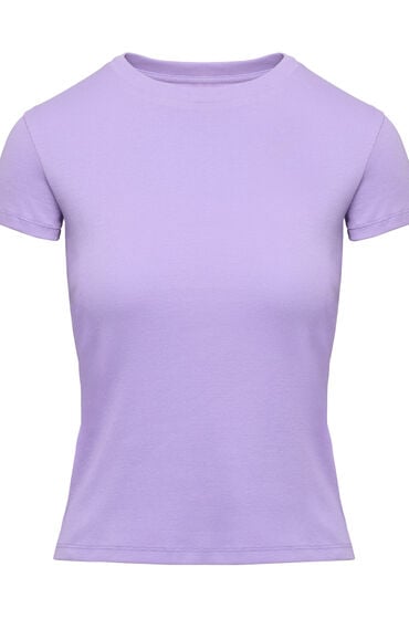 Hunkemöller Top piżamowy z prążkowanej tkaniny z krótkimi rękawami i okrągłym dekoltem Fioletowy