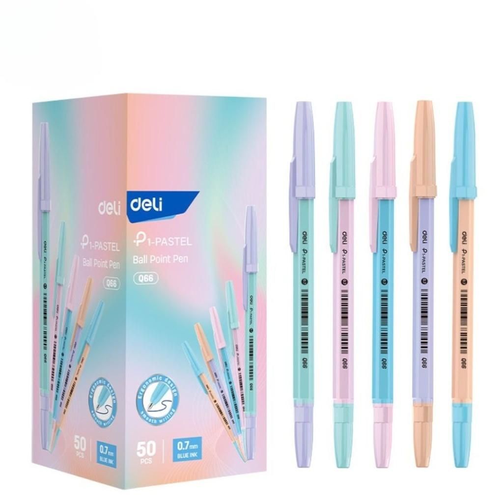 Deli Długopis kulkowy 0,7mm pastel niebieski 50 szt.