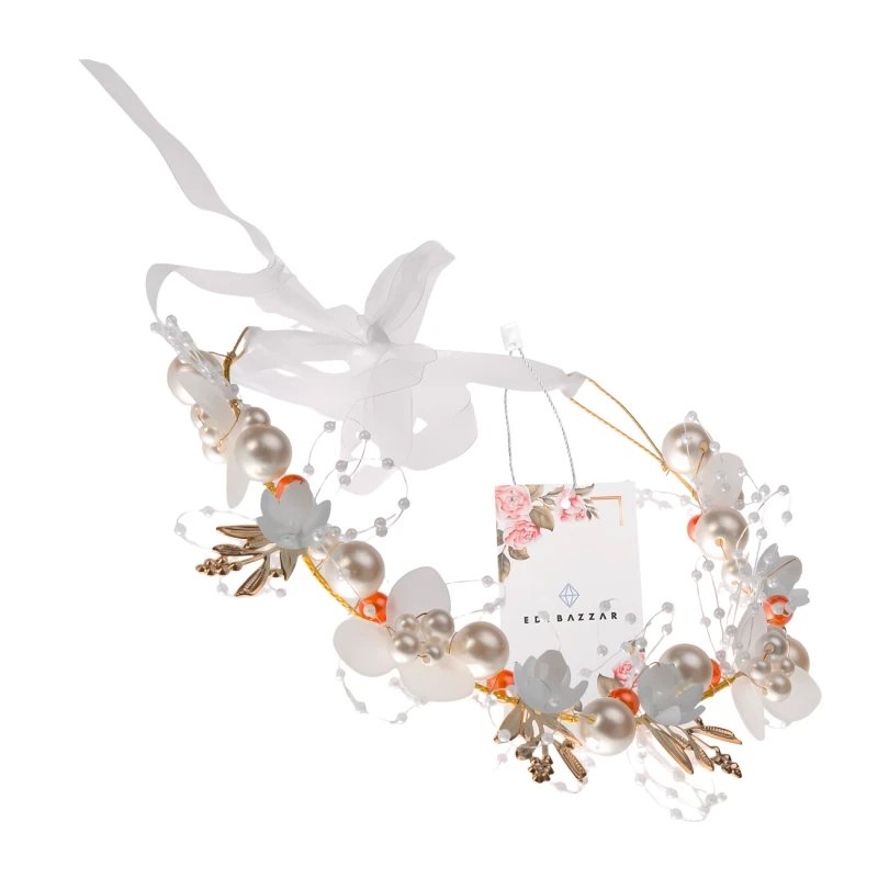 Biały Wianek Opaska do Włosów Na Głowę Stroik OZDOBA Boho Dla Dziecka