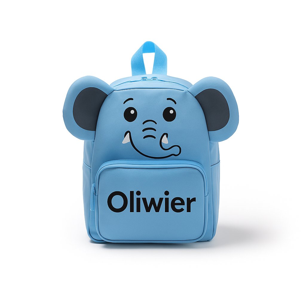 Plecak dziecięcy niebieski z motywem słonia i imieniem personalizowany