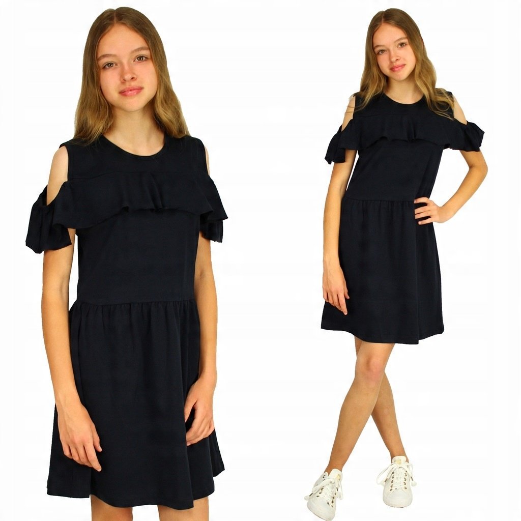 Sukienka Z FALBANKĄ Hiszpanka SZKOŁA Granatowa 140