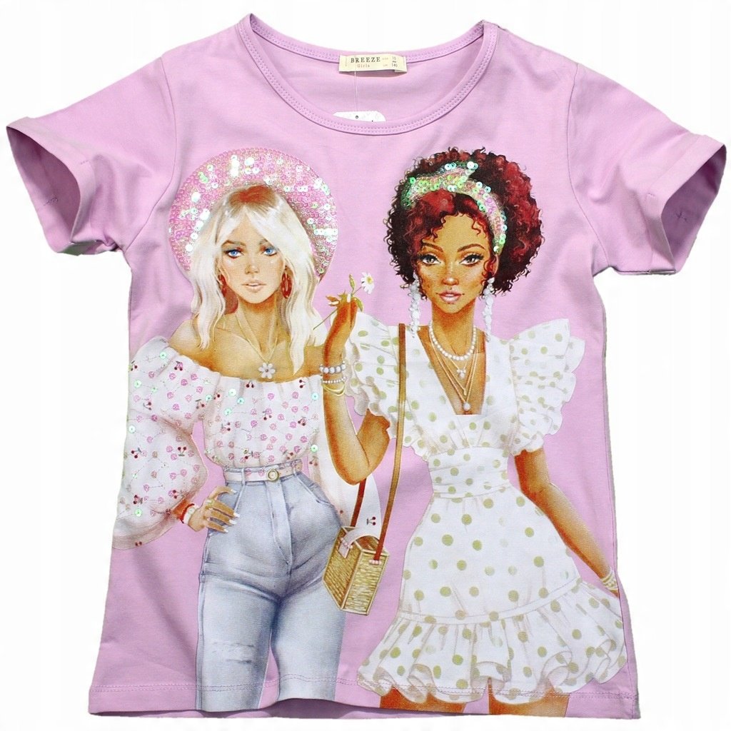BLUZKA T-Shirt NADRUK Dziewczyny CEKINY 164