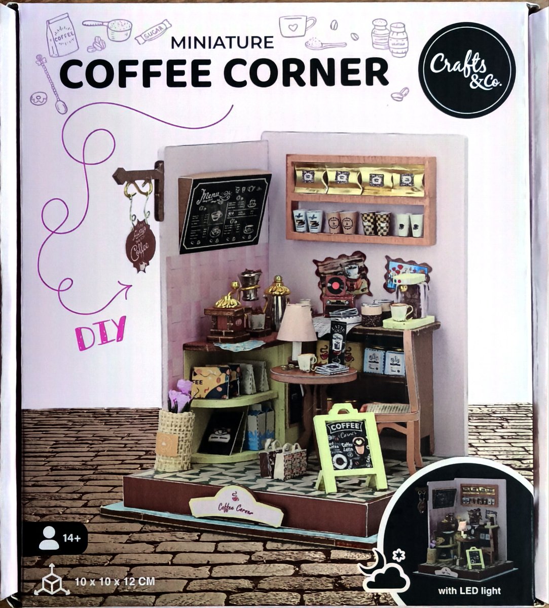 Miniaturowy domek COFFE CORNER DIY LED Crafts&Co ZRÓB TO SAM KĄCIK KAWOWY
