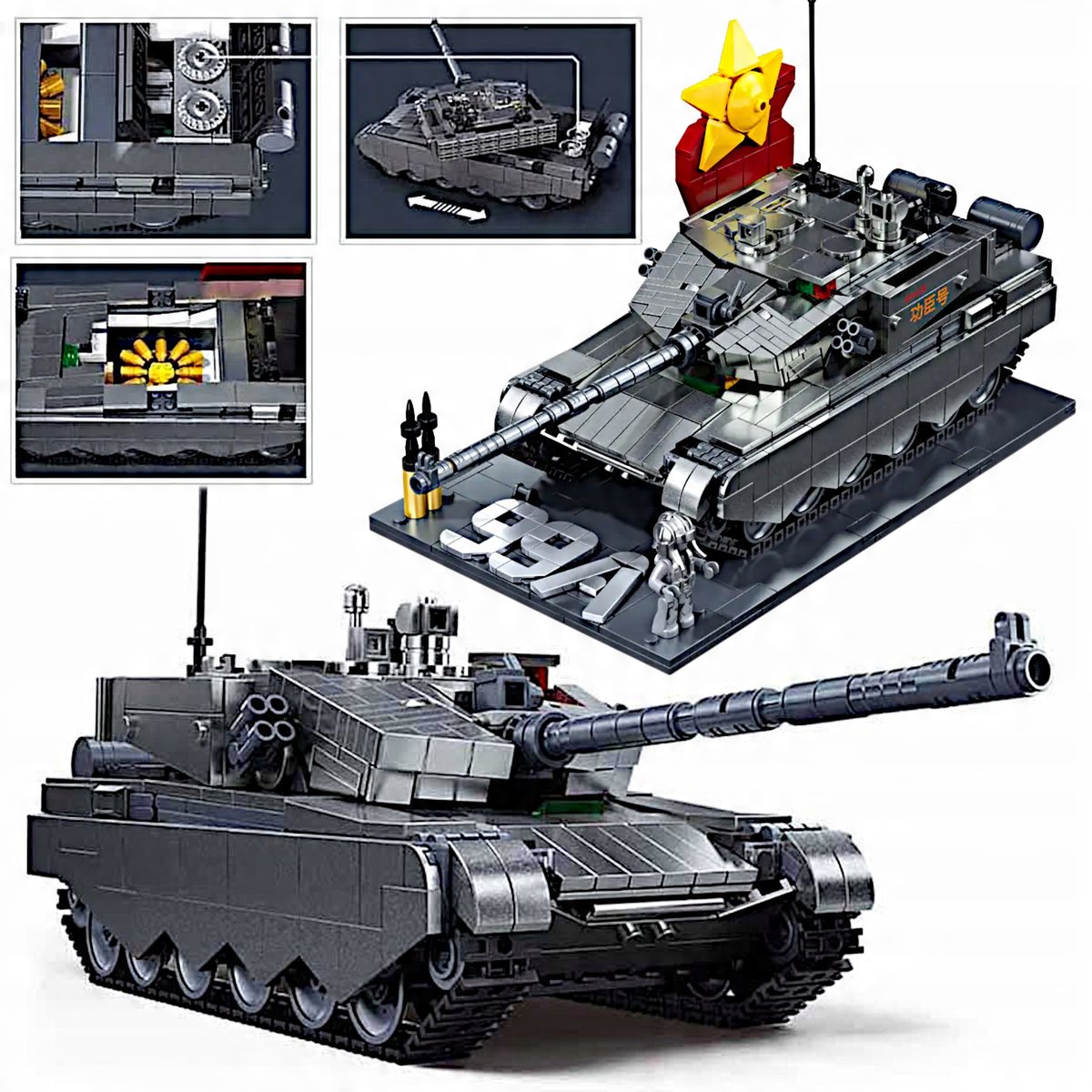 Klocki CZOŁG ZTZ-99A chińskiej armii, srebrny titanum,DO MALOWANIA, FIGURKA