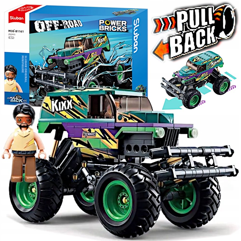 Klocki AUTO TERENOWE MONSTER JEEP OFF ROAD z napędem PULL BACK, FIGURKA