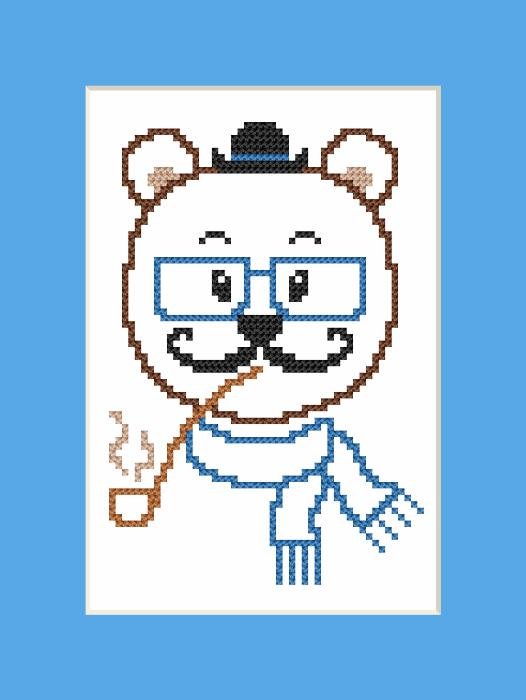 Haft krzyżykowy - Zestaw do haftu - Kartka - Hipster bear boy