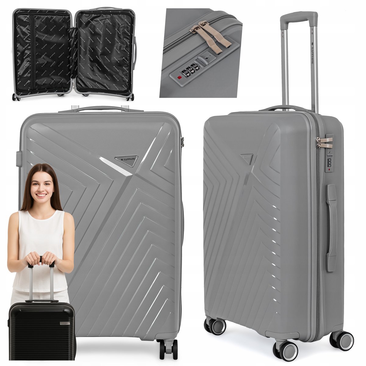 WALIZKA DUŻA PODRÓŻNA na kółkach BAGAŻ polipropylen mocna SZYFR XXL 110L