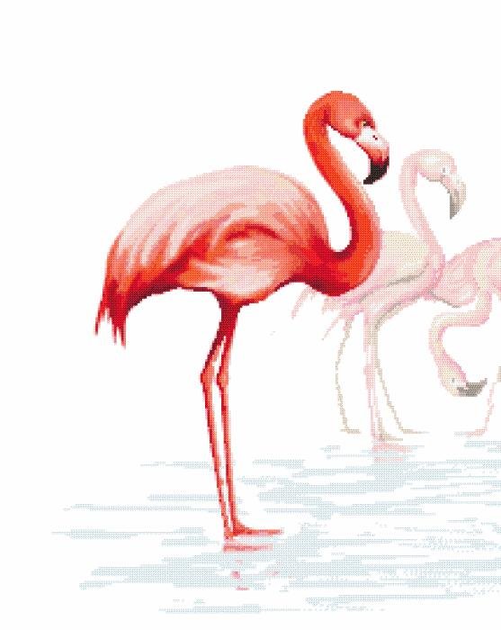 Haft krzyżykowy - Zestaw do haftu - Tryptyk z flamingami - lewy