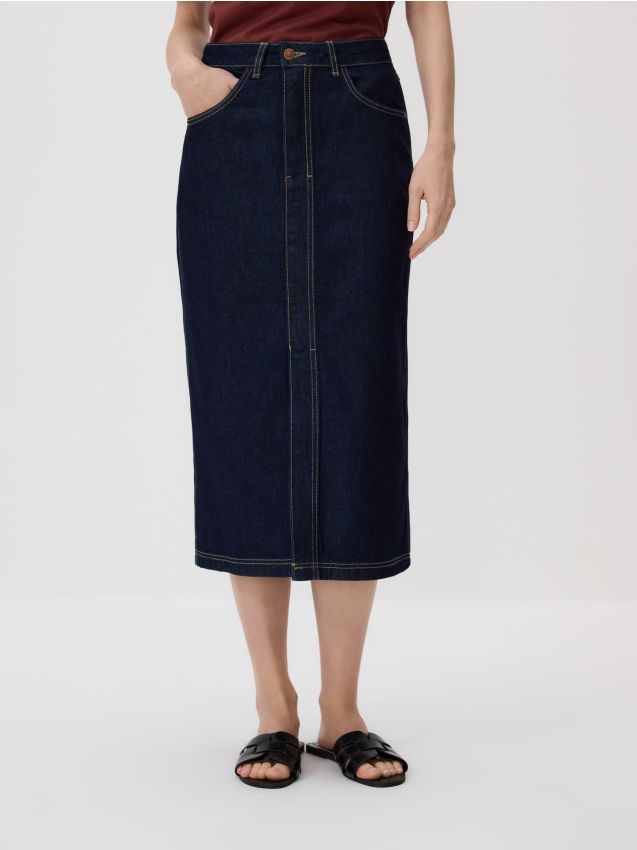 Reserved - Jeansowa spódnica midi - granatowy