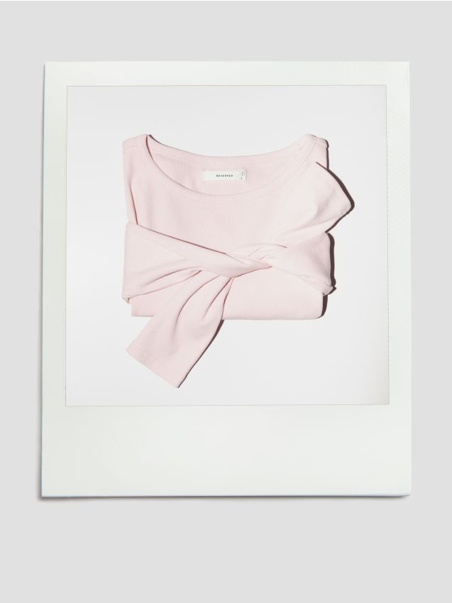 Reserved - Krótki bawełniany longsleeve - bordowy