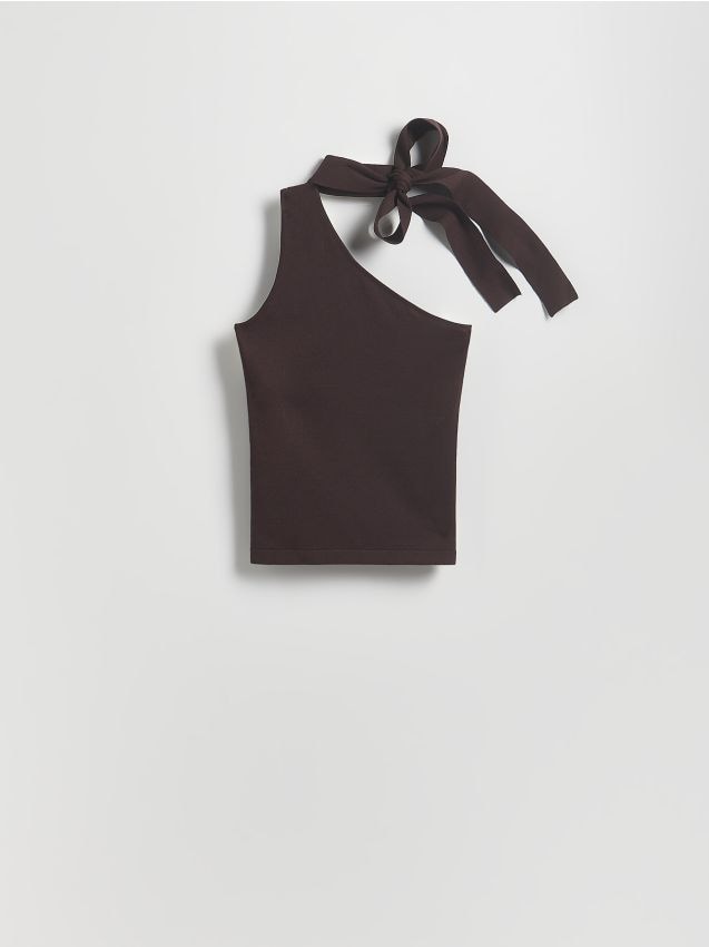 Reserved - Top z ozdobnym wiązaniem - ciemnobrązowy
