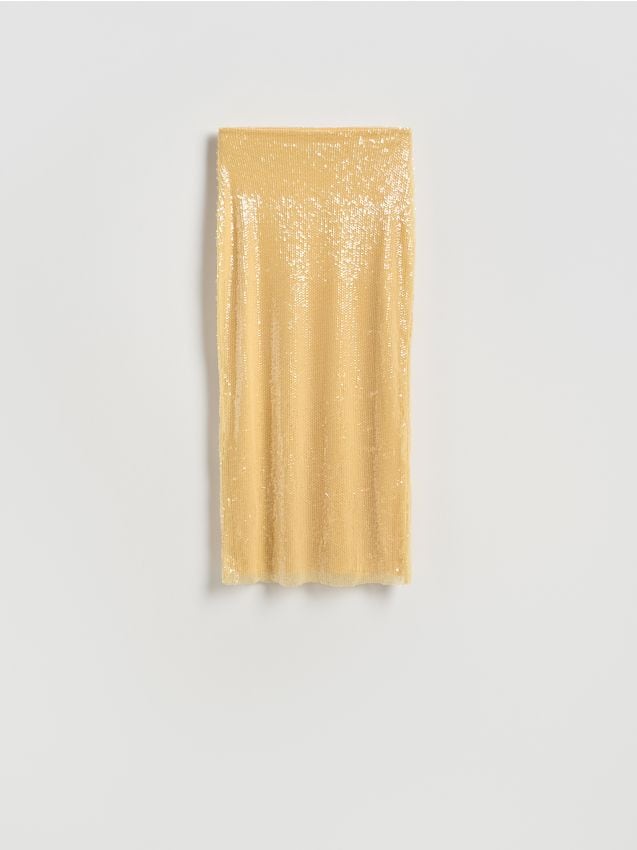 Reserved - Cekinowa spódnica midi - jasnożółty