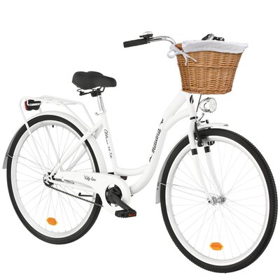 Rower miejski INDIANA Moena S1B 28 cali damski Biały 2025 + Koszyk wiklinowy na rower VÖGEL VKS-502 Stylowy + Wkład do koszyka VÖGEL VKSC705W Biały