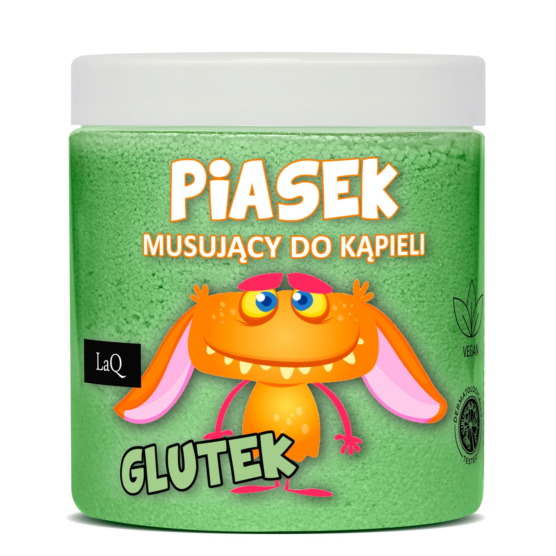 LaQ Glutek, piasek musujący do kąpieli dla dzieci, zielony, 190g
