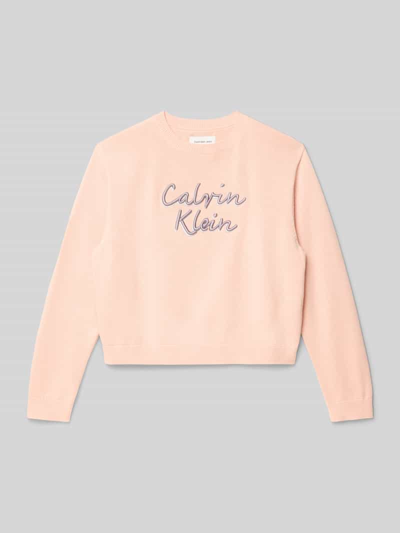 Sweter z dzianiny z wyhaftowanym logo