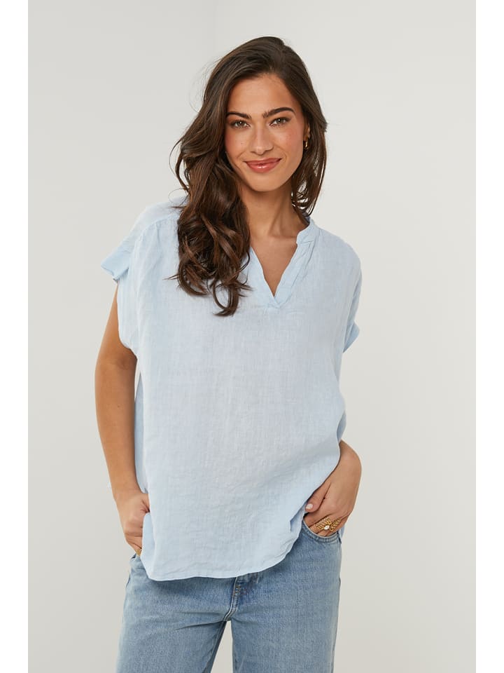Le Monde du Lin Lniana koszulka w kolorze błękitnym