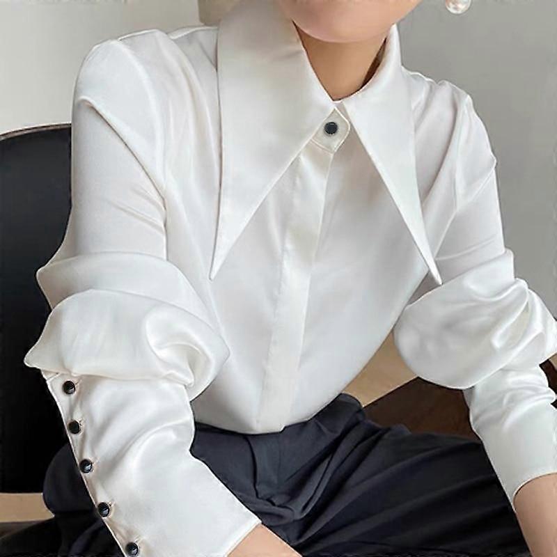 Jesień Vintage Satynowa Jedwabna Koszula Damska Elegancka Bluzka Damska Z Wywijanym Kołnierzykiem Białe Koszule Damskie Z Długim Rękawem Blusas 169...