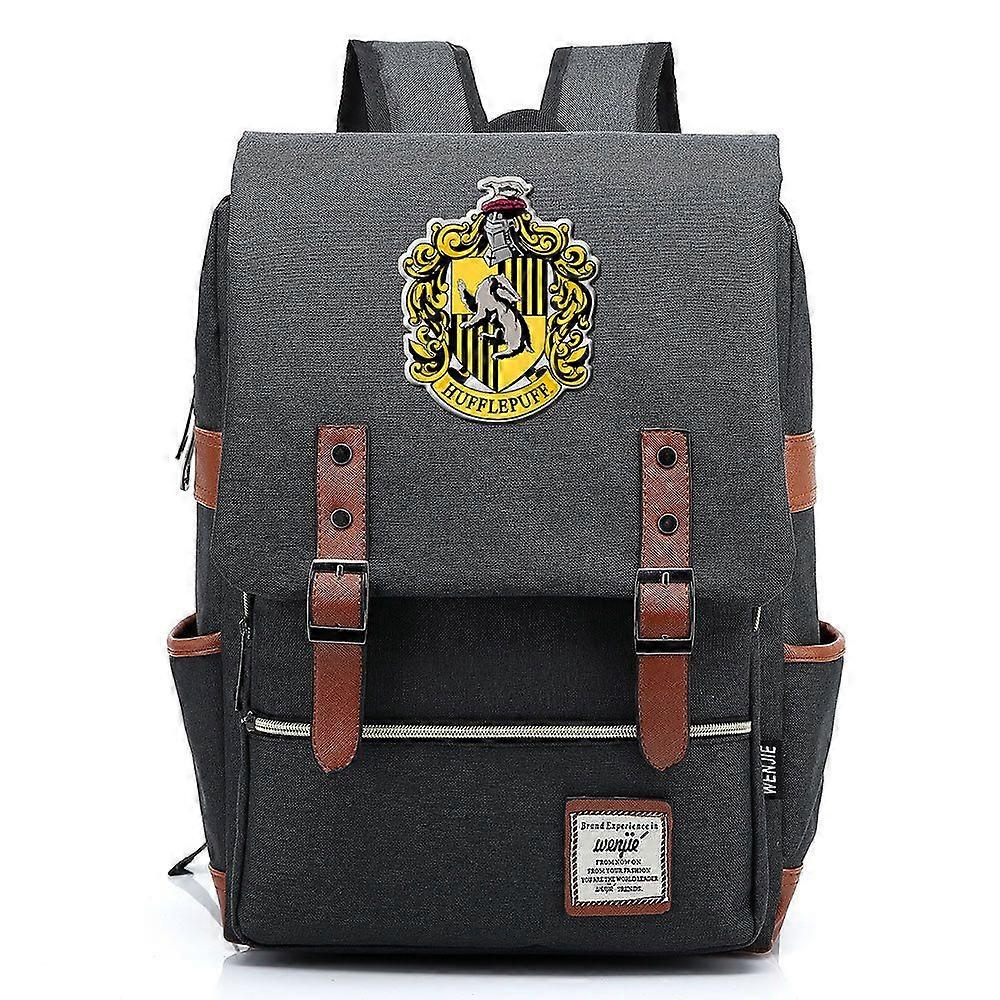 Plecak z nadrukiem Szkoły Magii i Czarodziejstwa Hufflepuff, plecak młodzieżowy, torba rekreacyjna męska i damska, torba podróżna ciemny szary 14in