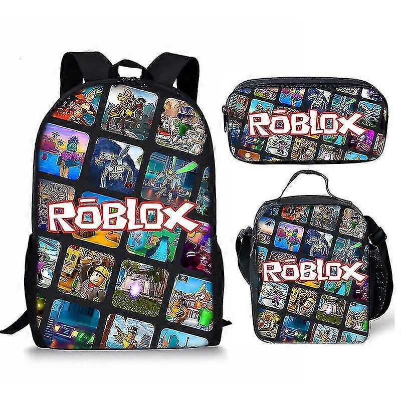 KINZON Roblox Tornister studencki Plecak z nadrukiem cyfrowym Trzyczęściowa torba na lunch Piórnik [XH]