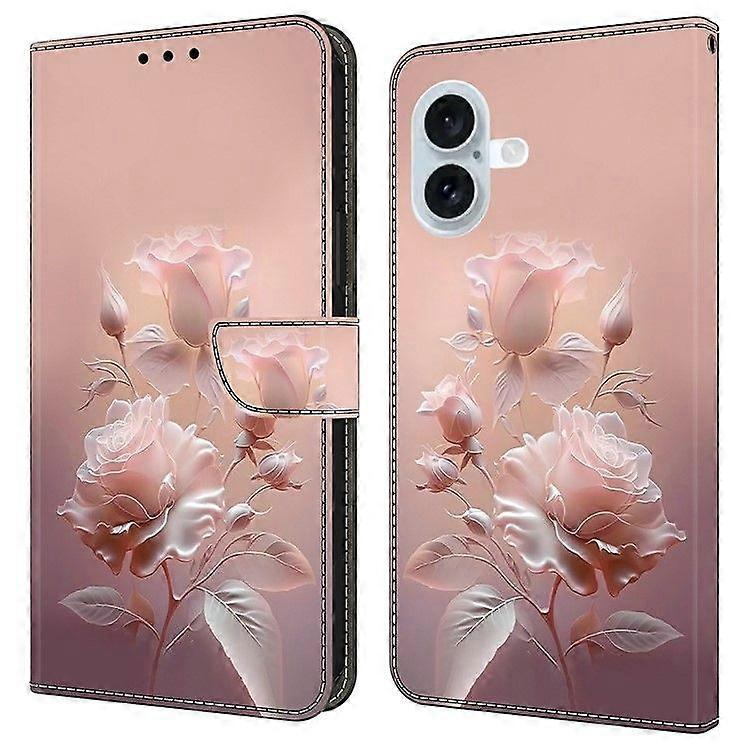 Do iPhone'a 16 Plus Wzór etui Drukowanie Anti-Drop Leather Flip Wallet Etui na telefon Ceramiczna róża