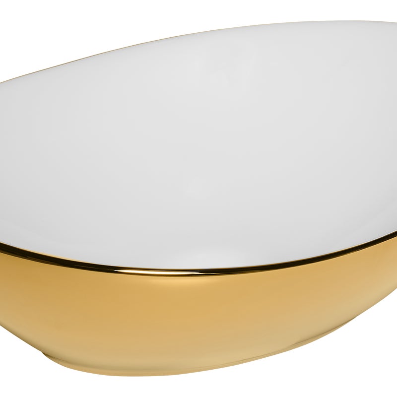 Umywalka ceramiczna nablatowa Miel White Gold 37x29 cm biało-złota