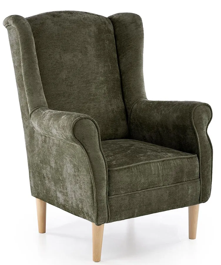 Zielony nowoczesny tapicerowany fotel uszak - Snug