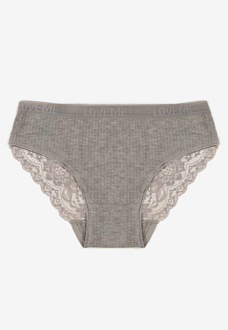 Szare Prążkowane Majtki Figi z Bawełny Zdobione Koronką Erwelia